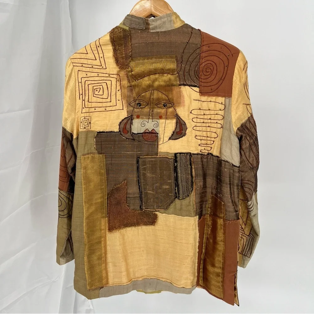 Sandy Starkman Womens Silk Art To Wear Jacket Size M Patchwork Beading Vintage - Picture 7 of 13